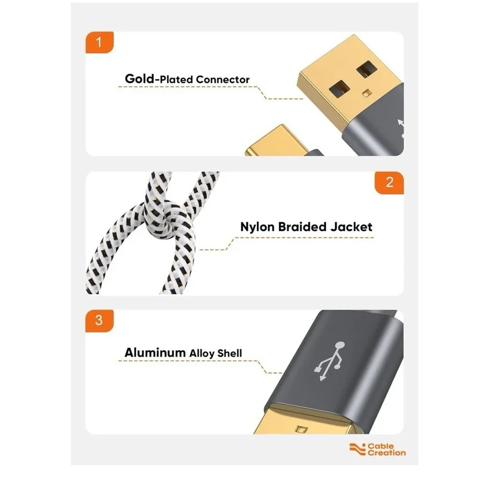 New CableCreation USB A to USB C Cable 6FT, Braided USB to USB C Cable, USB A to